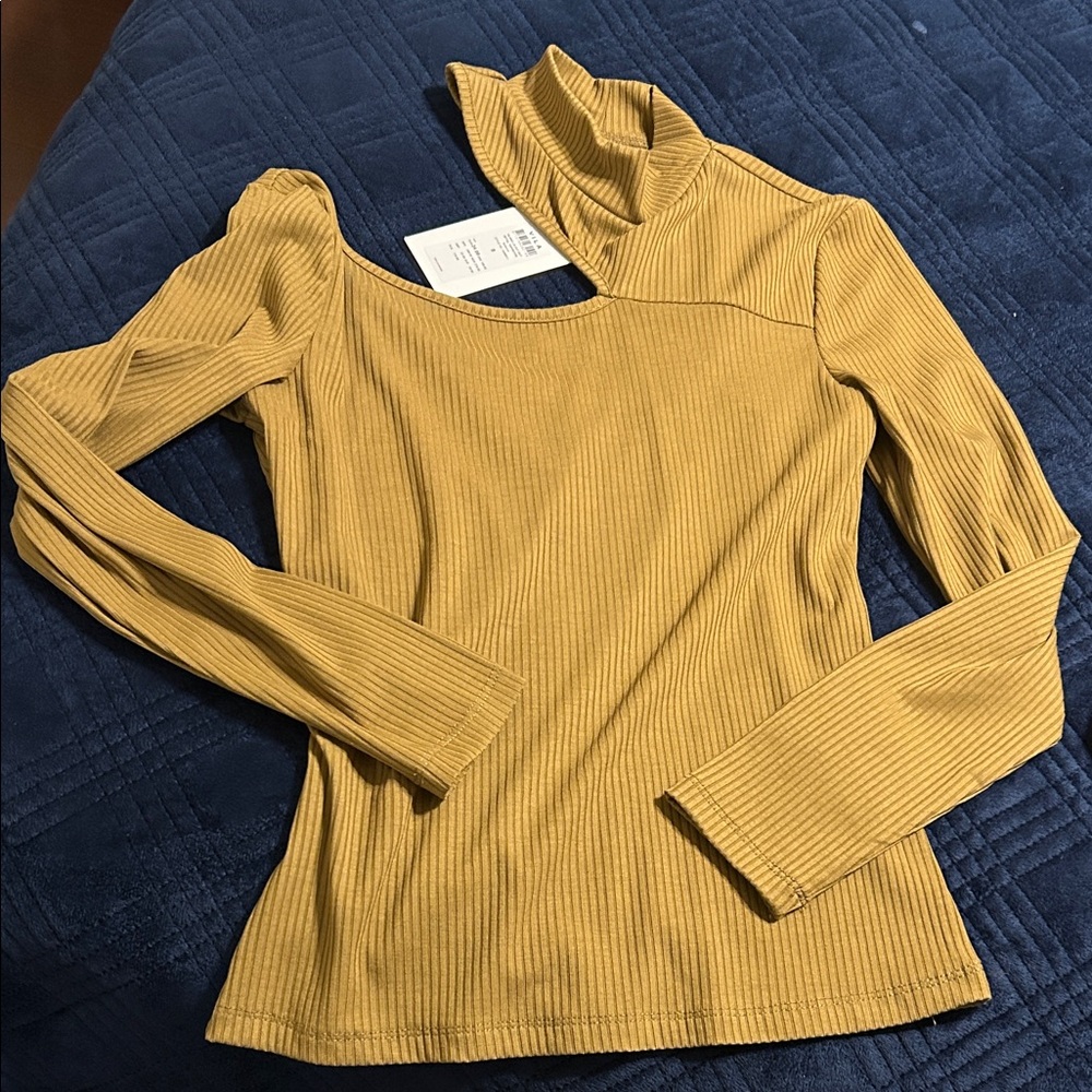 VILA Mustard Ribbed Long Sleeve Top